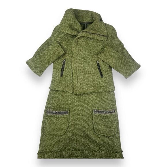 Animale Tweed Green Blazer Jacket Dress Suit Size 36 38 - Picture 1 of 10